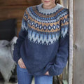 Retro Contrast Color Round Neck Long Sleeve Sweater elevenforest