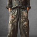 Men's Vintage Roses Embroidered Wide Leg Linen Pants elevenforest