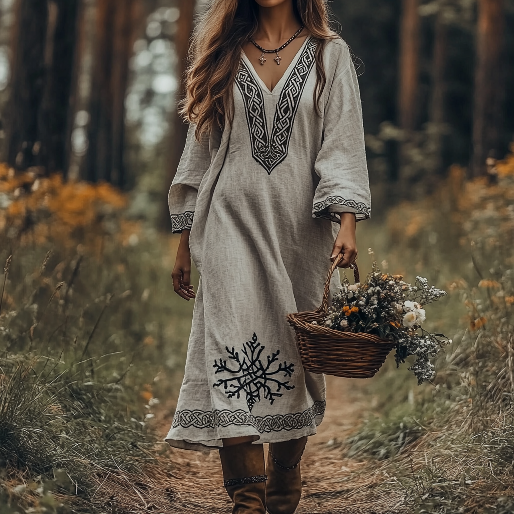 Vintage Viking Celtic Knot Cotton Linen Mixi Dress elevenforest