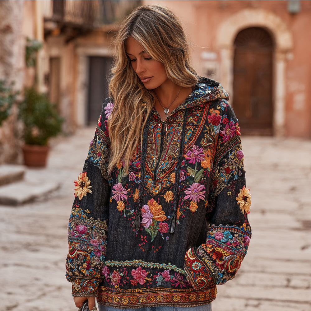 Women's Vintage Ethnic Floral Pattern Hoodie elevenforest