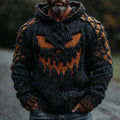 Men's Halloween Pumpkin Face Celtic Knot Chunky Hooded Sweater elevenforest
