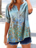 Women's Vintage Floral Dragonfly Art Print Casual Cotton And Linen Shi