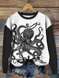 Octopus Japanese Lino Art Contrast Comfy Sweatshirt elevenforest