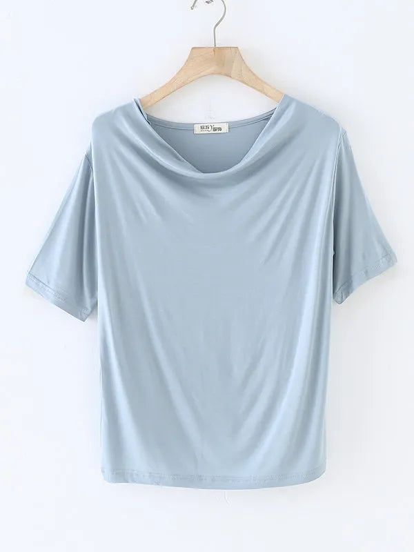 Short Sleeves Pleated Color Heaps Collar T-shirts Tops