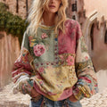 Vintage Rose Floral Embroidery Patchwork Art Crew Neck Sweatshirt elevenforest