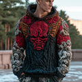 Japanese Flame Claw Oni & Ocean Art Men's Chunky Knit Hooded Sweater elevenforest