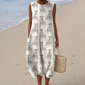 Comstylish Retro Cute Dalmatian Dog Art Linen Tank Midi Dress