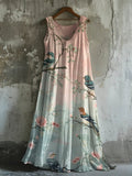 Vintage Flower Bird Gradient Women's Vest Dress elevenforest
