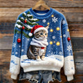 Christmas Cat Art Women's Cozy Plush Sweater elevenforest