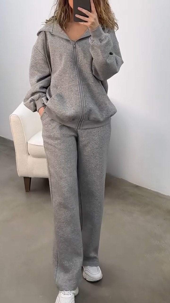 Hooded Long-sleeved Zipper Sweatshirt Suit