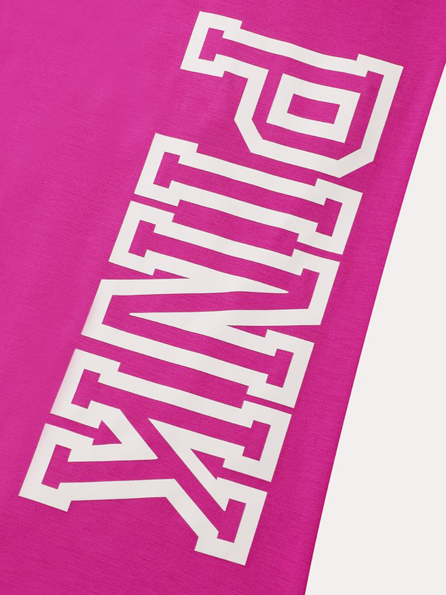 4xl 5xl Pink Letter Print Pocket Design Pants Set New Round Neck Long Sleeve 2pcs Two Pieces Outfit for Lady
