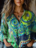 Women's Retro Tie Dye Print Casual Long Sleeve Comfortable Cotton Shir