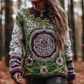 Women's Viking Celtic Knot Rune Knit Jacquard Sweater elevenforest