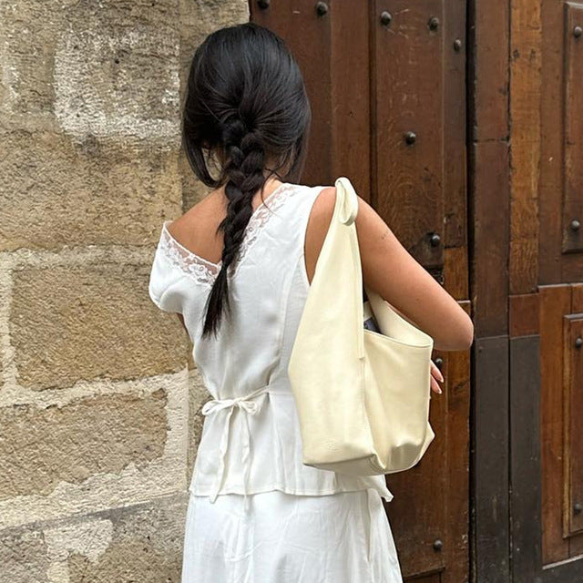 Taruxy Lace Bow Sleeveless Short Tank Top for Deep V Neck Button Patchwork Female White Cardigan Top Summer New
