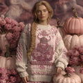 Women's Vintage Halloween Pink Viking Art Knit Sweater elevenforest