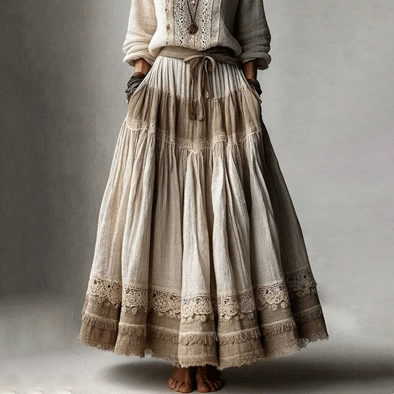 Vintage Lace Embroidered Art Linen Blend Skirt elevenforest
