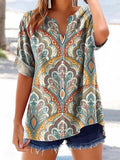 Women's Vintage Tattoo Pattern Art Print Casual Cotton Linen Shirt