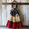 Vintage Independent Day Flag Sunflower Art Cozy Linen Maxi Dress elevenforest