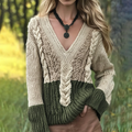 Women's Irish Pattern Jacquard Cozy V Neck Sweater elevenforest