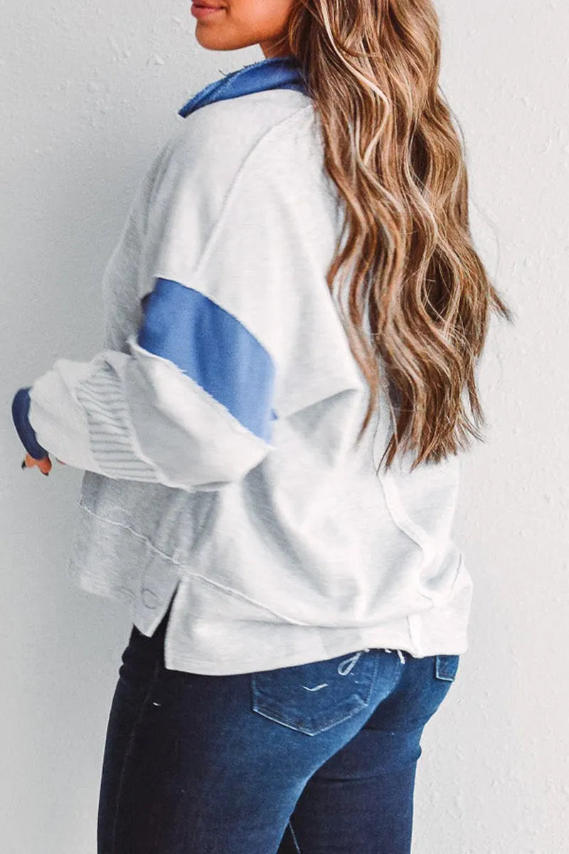 Street Stripe Patchwork Contrast Turndown Collar Hoodies(8 Colors)
