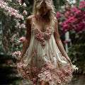 Women's Vintage Floral Embroidery Art Comfy Linen Mini Dress elevenforest