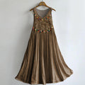Women's Bohemian Pearl Floral Art Print Crew Neck Sleeveless Cotton Po