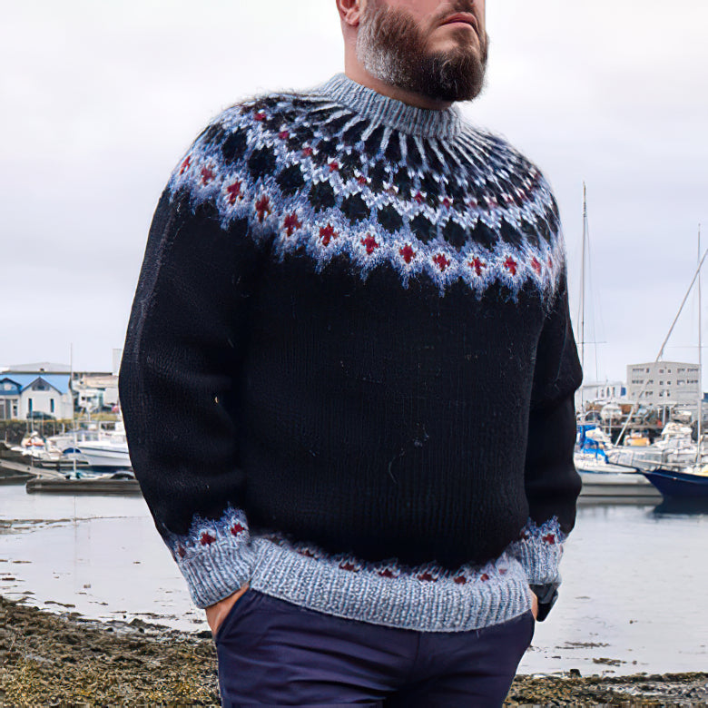 Light Blue Cross Icelandic Nordic Pullover Sweater elevenforest