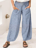 Women's Retro Striped Design Lace-Up Elastic Waist Loose Casual Pants