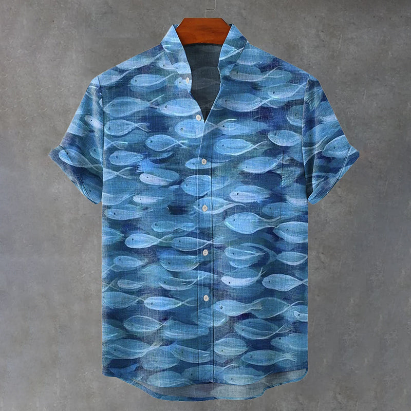 Japanese-style Ocean Pattern Art Print Casual Shirt elevenforest