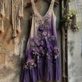 Classy Gradient Purple Lavender And Floral Embroidered Linen Maxi Dress elevenforest