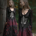 Vintage Skeleton Red Roses Gradient Flowy Linen Maxi Dress elevenforest
