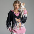 Comstylish Women's Vintage Dog Embroidered Hooded Sweater