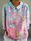 Women's Vintage Oil Painting Floral Print Design Lapel Shirt elevenforest