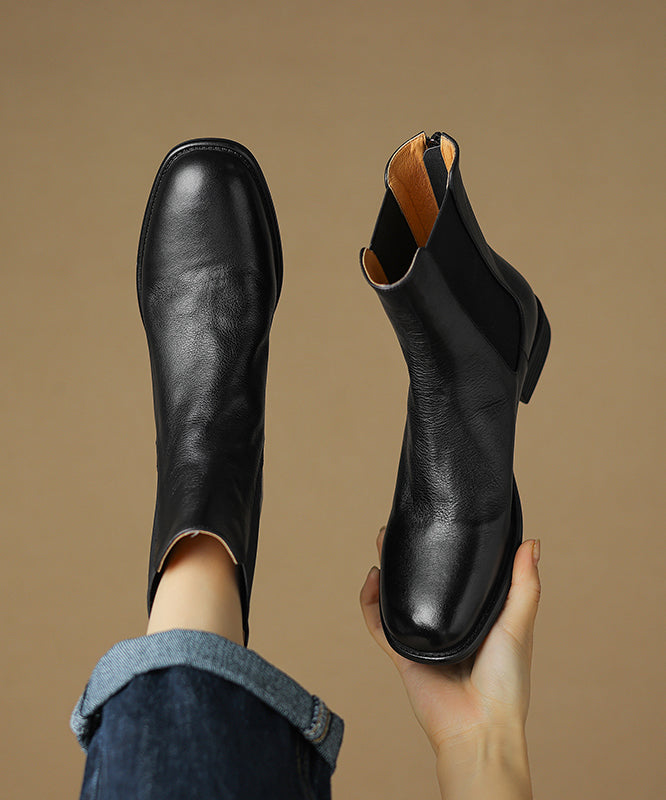 New Chunky Boots Black Cowhide Leather Ap1023