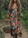 Vintage Boho Flowers Embroidered Linen Blend Maxi Dress elevenforest