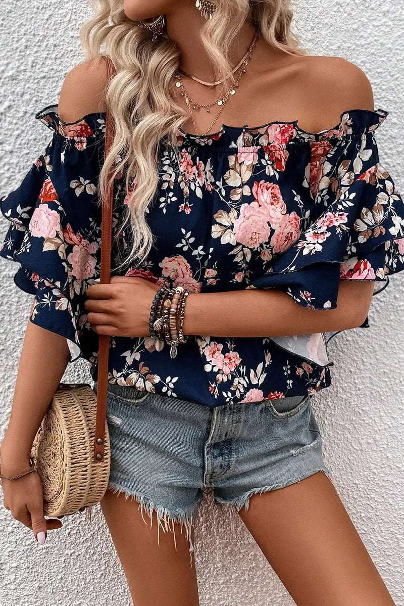 Blue Off Shoulder Blouse