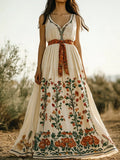Western Floral Print Women's Linen Vest Dress elevenforest