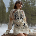 Women's Vintage Halloween Anatomy With Rose Art Cozy Knit Mini Sweater Dress elevenforest