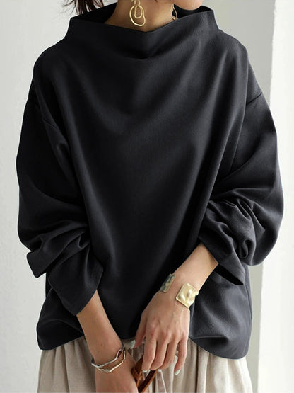 Color High-neck Long Sleeves T-shirt