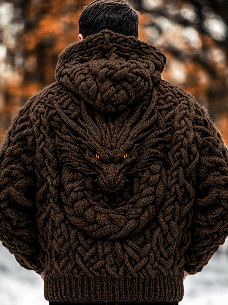 Men's Viking Dragon Style Celtic Thick Zip Hooded Sweater elevenforest