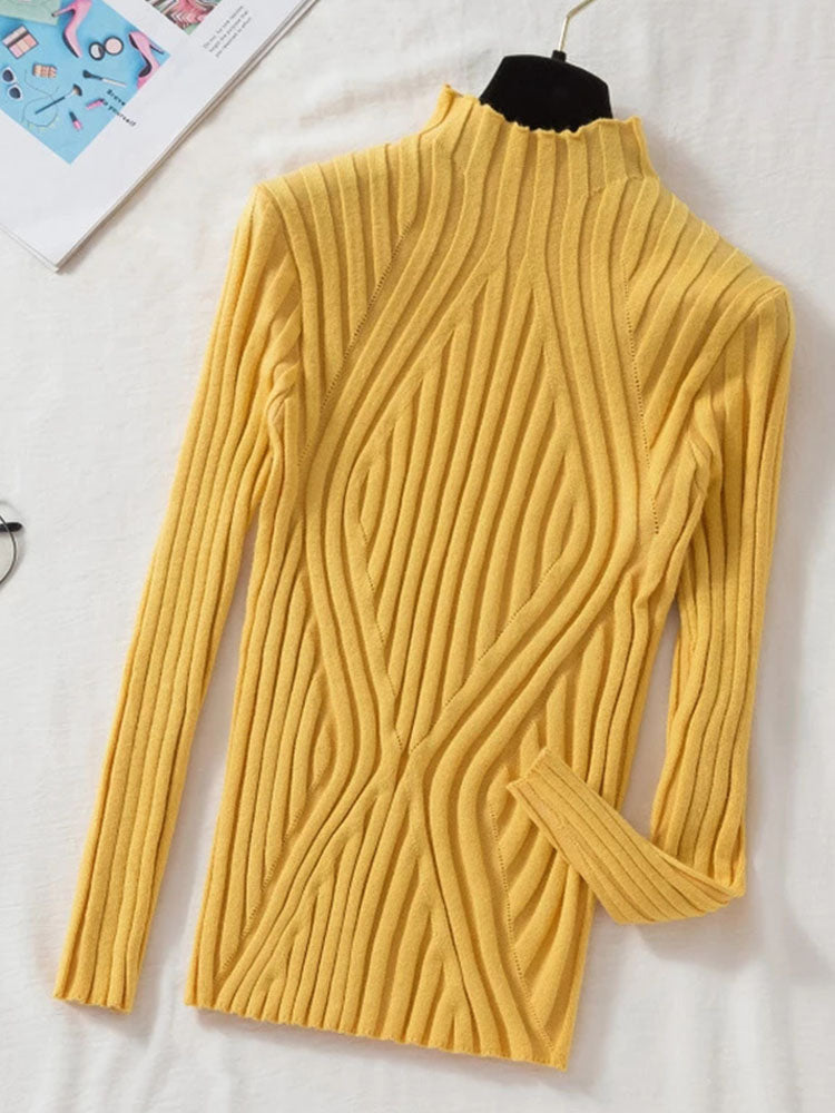 Autumn Knitted Sweater Pullover Long Sleeve Office Lady Jumper Sweater Slim Sweaters Tops New