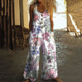 Women's Flower Art Print Casual Wide Leg Jumpsuit elevenforest