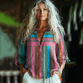 Bohemian Geometric Color Block Patchwork Sleeveless Colorful Art Print Long Sleeve Shirt elevenforest