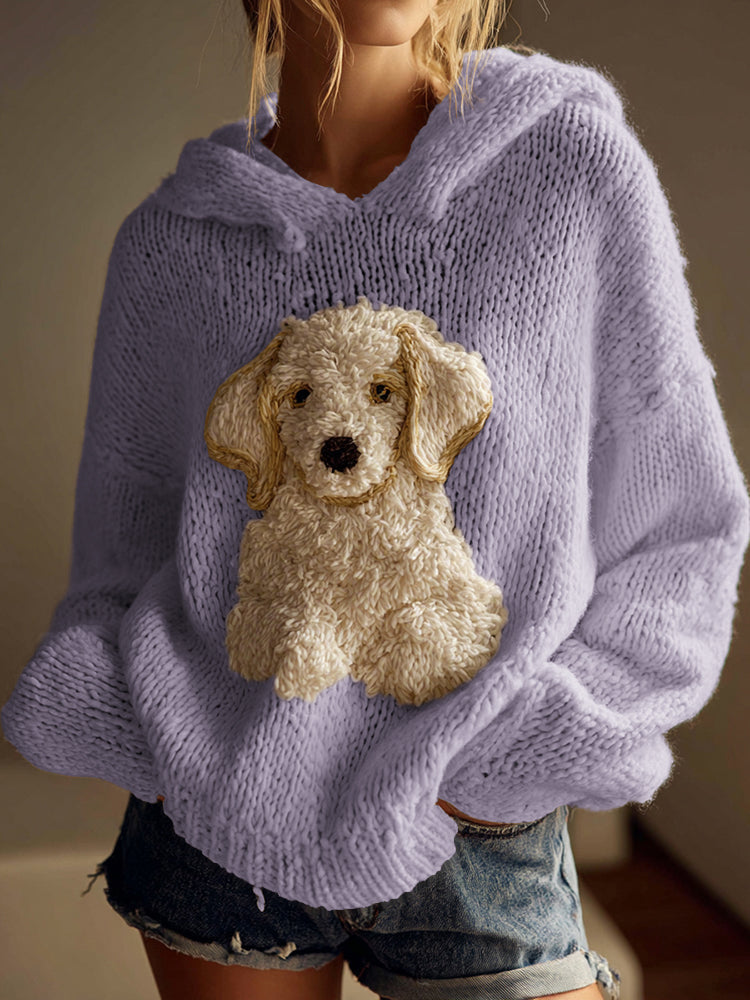 Classic Fuzzy Golden Retriever Dog Felt Cozy Knit Hooded Sweater elevenforest