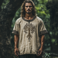 Men's Viking Celtic Knot Wolf Head Linen T-shirt elevenforest