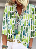Green Watercolor Stripes Linen Blend Cozy Shirt elevenforest