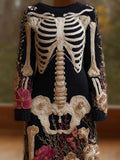 Women's Halloween Warm Tone Skull Rose Embroidered Dress elevenforest