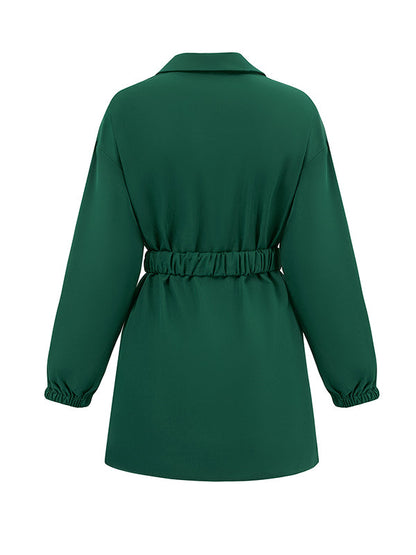 Loose Belted Color Lapel Blouses&shirts Tops Shirts Tops