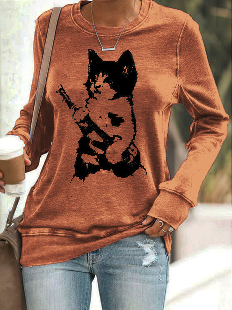 Comstylish Rockin' Cat Pattern Women's Casual Sweatshirt