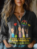 Women's IMAGINE All The People Living Life In Peace Print Casual Long
